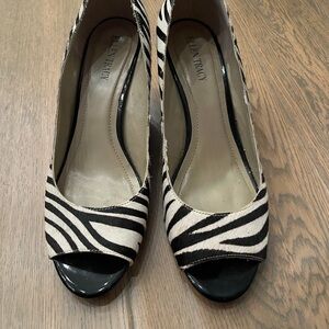 Ellen Tracy Zebra Print Peep Toe Heels